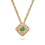 NO RESERVE - AN EMERALD AND DIAMOND PENDANT NECKLACE in 18ct and 9ct yellow gold, the pendant set...