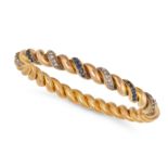 NO RESERVE - A FRENCH SAPPHIRE AND DIAMOND BANGLE in 18ct yellow gold, the hinged bangle in twist...