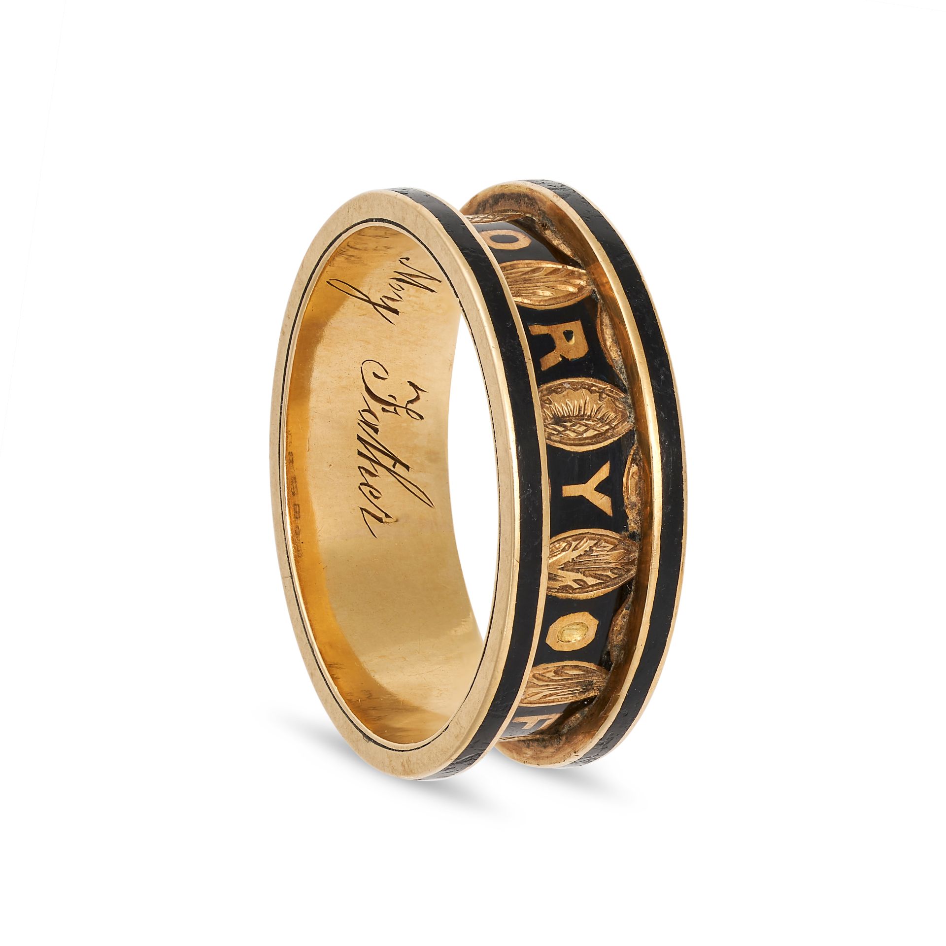 NO RESERVE - AN ANTIQUE VICTORIAN ENAMEL MOURNING RING in 18ct yellow gold, the band spelling IN ... - Image 2 of 2