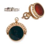 NO RESERVE - A MIXED LOT OF JEWELLERY comprising an antique carnelian fob seal pendant in yellow ...