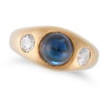RENE KERN, A SAPPHIRE AND DIAMOND GYPSY RING in 18ct yellow gold, set with a round cabochon sapph...