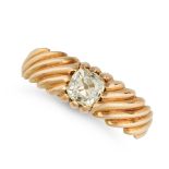 A DIAMOND GYPSY RING in yellow gold, set with an old cut diamond of approximately 0.60 carats on ...