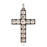 A LARGE ANTIQUE PASTE CROSS PENDANT in silver, set throughout with cushion cut paste gemstones, n...