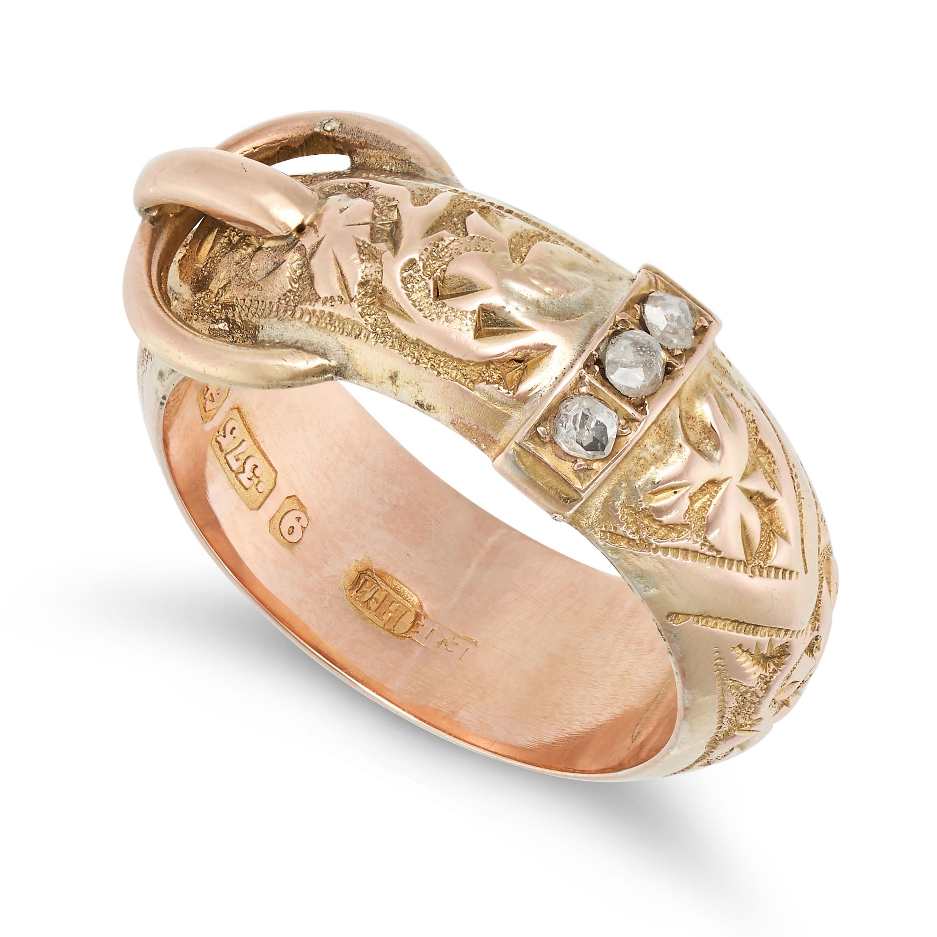 AN ANTIQUE DIAMOND BELT RING in 9ct yellow gold, designed as a belt accented by rose cut diamonds... - Image 2 of 2