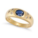 A SAPPHIRE AND DIAMOND RING in 18ct yellow gold, set with an oval cut sapphire of approximately 0...