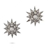 NO RESERVE - A PAIR OF PASTE STAR EARRINGS in silver, each designed as a twelve rayed star set wi...