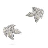 A PAIR OF DIAMOND FLOWER CLIP EARRINGS each designed as a stylised floral spray, set throughout w...