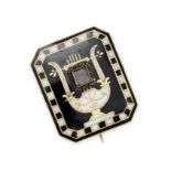 AN ANTIQUE GEORGIAN ENAMEL URN MOURNING BROOCH in yellow gold, the octagonal body with an urn mot...