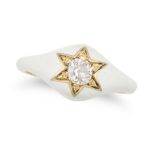 A DIAMOND AND ENAMEL GYPSY RING in yellow gold, set with an old cut diamond in a star motif, the ...
