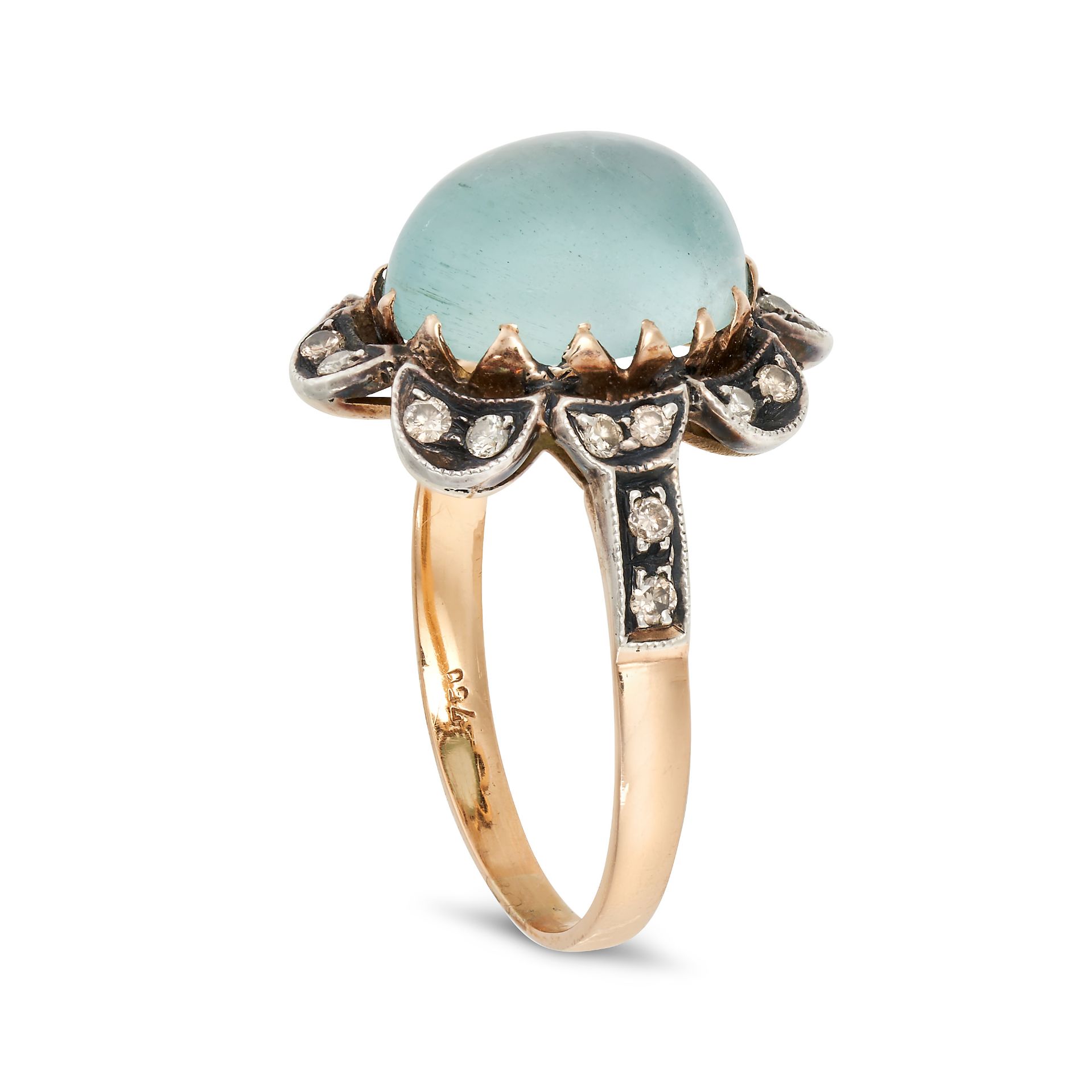 A MOONSTONE AND DIAMOND RING in 18ct yellow gold and silver, set with an oval cabochon moonstone ... - Image 2 of 2