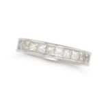 A DIAMOND FULL ETERNITY RING in platinum, set all around with a row of princess cut diamonds all ...