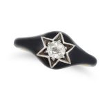 A DIAMOND AND ENAMEL GYPSY RING in 18ct yellow gold, set with an old cut diamond in a star motif,...