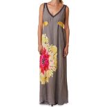MISSONI V NECK FLOWER DRESS Condition grade B. 80cm chest, 140cm length. Grey toned dress with ...