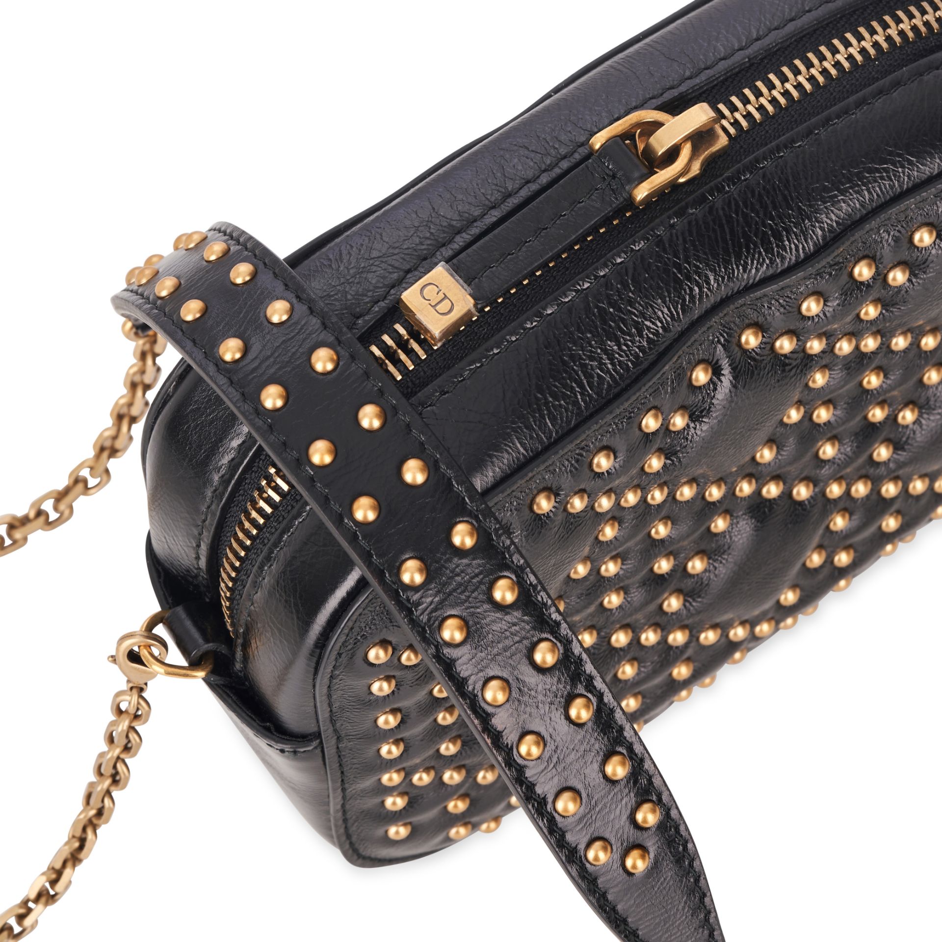 CHRISTIAN DIOR STUDDED MINI CAMERA BAG Condition grade A-. 15.5cm long, 11cm high. 55cm removab... - Image 4 of 5