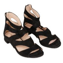 PRADA STRAPPY SUEDE SANDALS Condition grade B-.  Size 35.5. Heel height 1cm. Black strappy sued...