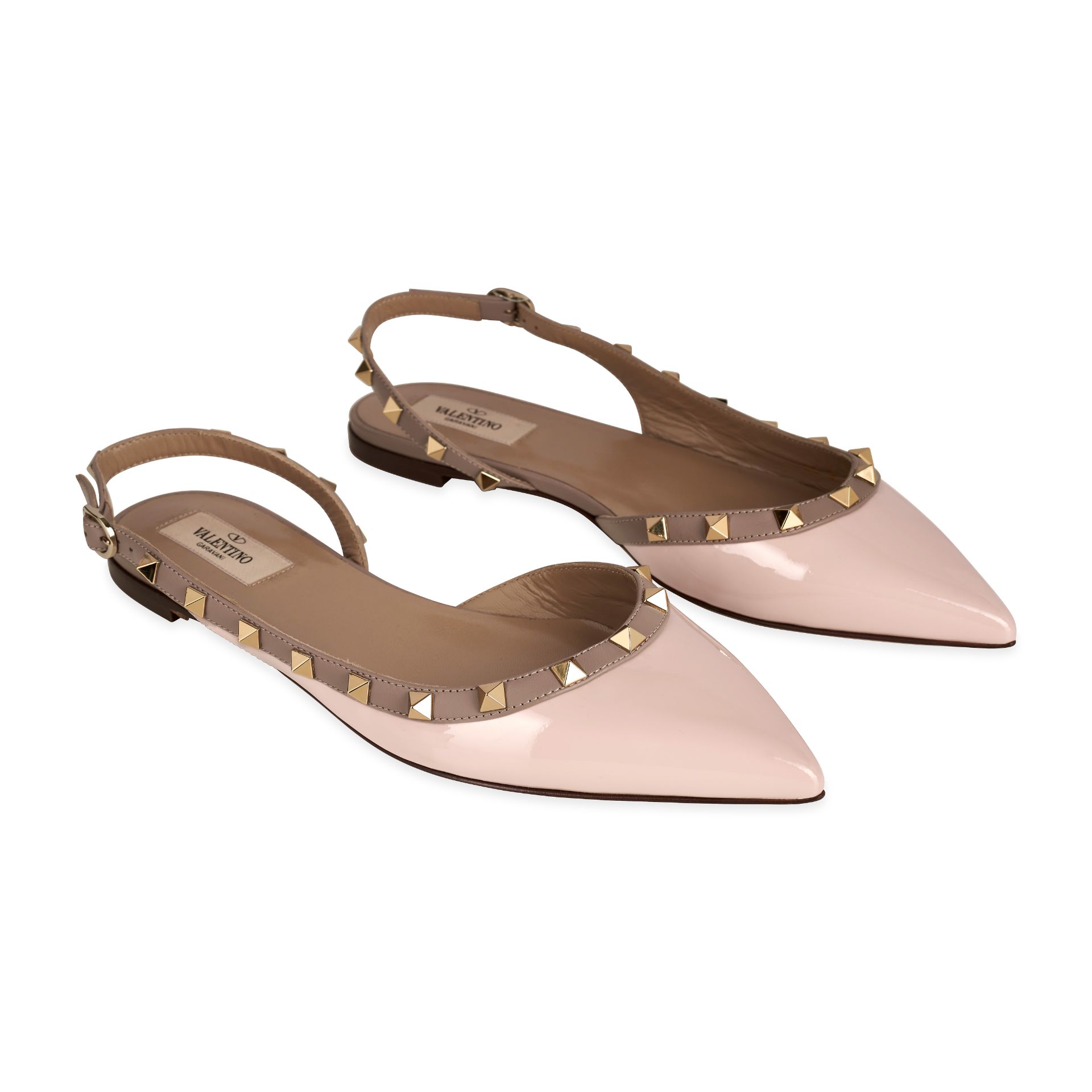VALENTINO ROCKSTUD SLINGBACK FLATS  Condition grade A - unworn.  Size 39. Pale pink patent leat...