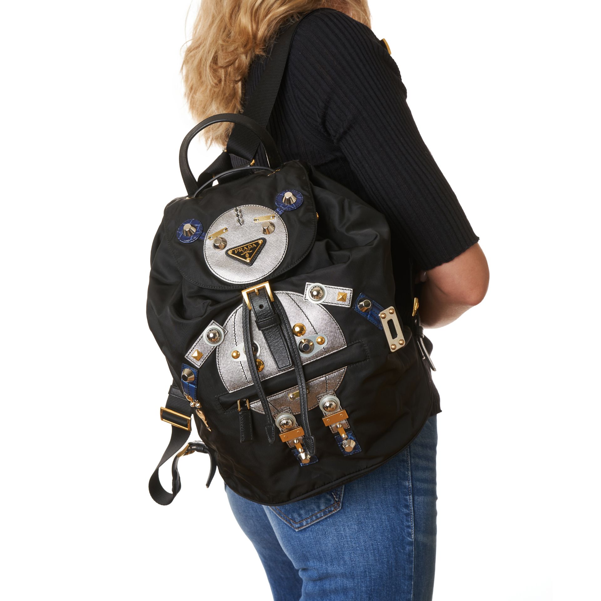PRADA NYLON ROBOT BACKPACK Condition grade A. 30cm long, 40cm high. Black nylon backpack with g... - Image 7 of 7