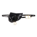 CHRISTIAN DIOR VINTAGE SADDLE BUM BAG Condition grade B-. 15cm long, 13cm high. Black patent le...