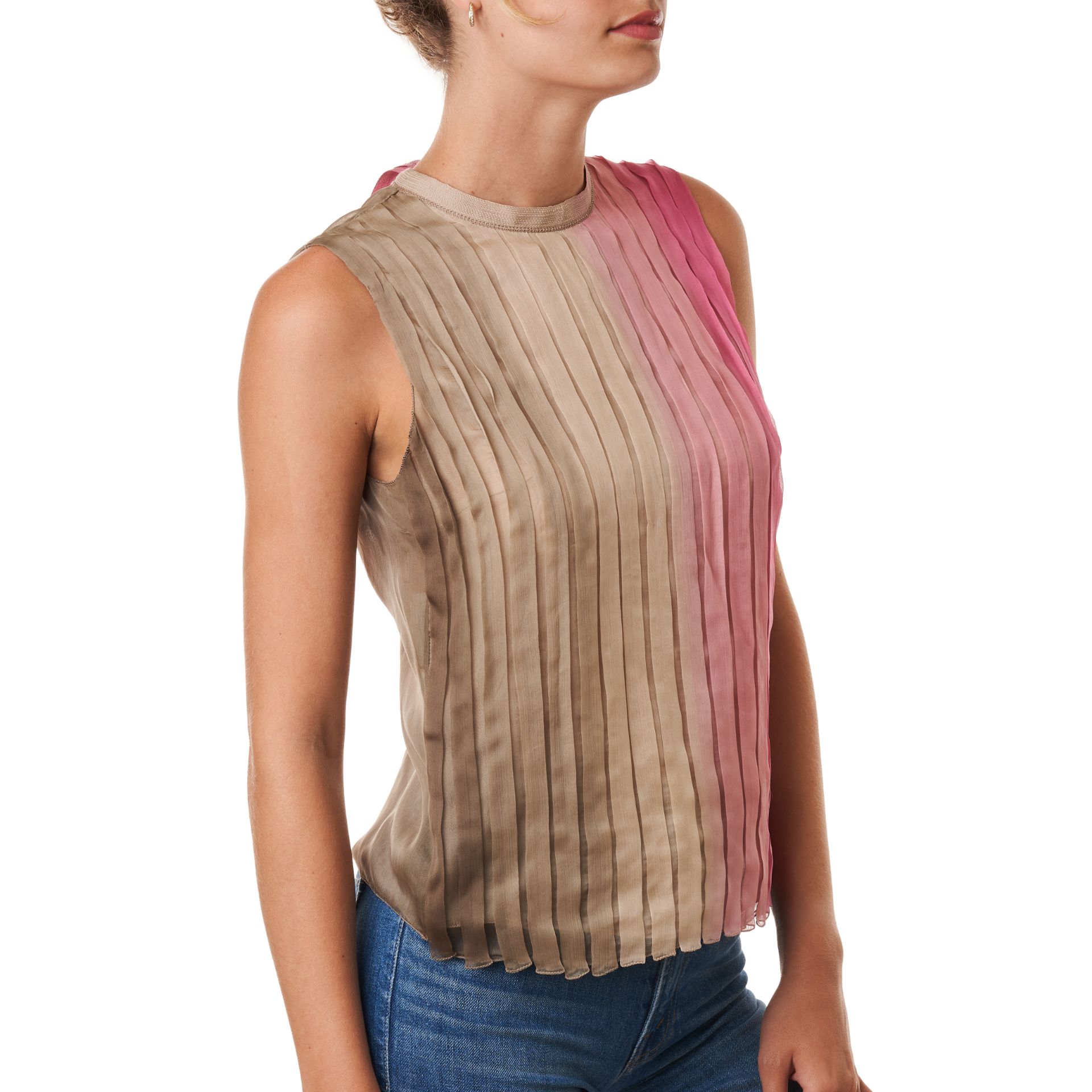 PRADA OMBRE PLEATED TOP Condition grade B. Size Italian 42. 70cm chest, 60cm length. Ombre pink...