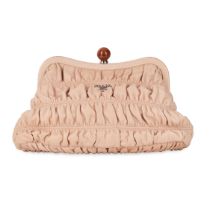 PRADA RUCHED NUDE FRAMED CLUTCH BAG Condition grade C+. 30cm long, 20cm high. Nude toned framed...