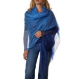 CHRISTIAN DIOR BLUE OMBRE SHAWL Condition grade A. Blue ombre toned lightweight shawl with embr...