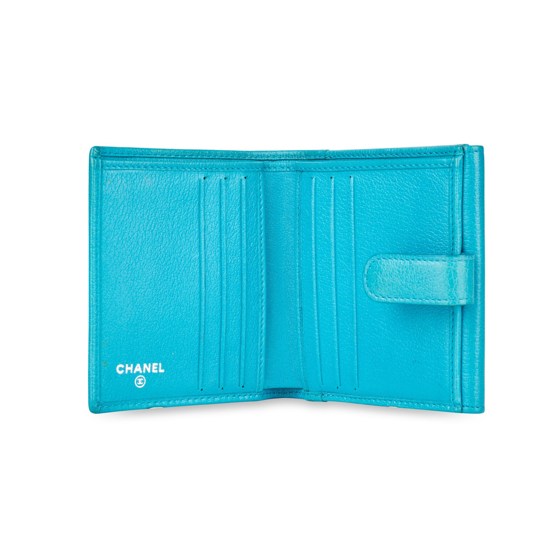 CHANEL TURQUOISE CAMELLIA WALLET Condition grade B. 11cm long, 10cm high. Produced between 2008... - Image 3 of 3