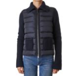 MONCLER RIBBED NAVY DOWN JACKET Condition grade B. Size S. 80cm chest, 55cm length. Navy puffer...