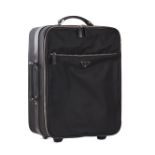 PRADA BLACK NYLON SUITCASE Condition grade A-. 38cm long, 49cm high. Black nylon with silver ha...