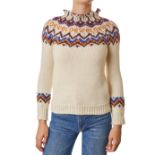 LOEWE CABLE KNIT JUMPER Condition grade B+. 80cm chest, 60cm length. Ivory, blue, purple, yello...