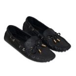 NO RESERVE - LOUIS VUITTON BLACK GLORIA LOAFERS Condition grade C+.  Size 37.5. Inner sole leng...