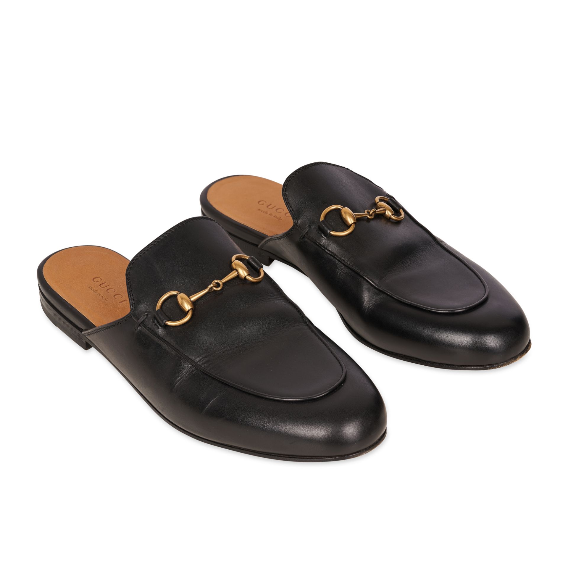 GUCCI PRINCETOWN LOAFER SLIDES Condition grade B+. Size 37. Black smooth leather with open back...