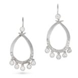 A PAIR OF DIAMOND DROP EARRINGS in white gold, each set with a round brilliant cut diamond suspen...