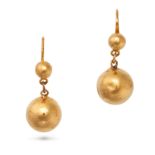 NO RESERVE - A PAIR OF GOLD BALL DROP EARRINGS in high carat yellow gold, each comprising a gold ...