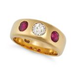 A RUBY AND DIAMOND GYPSY RING in 18ct yellow gold, set with an old European cut diamond of approx...