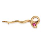 AN ANTIQUE RUBY SNAKE BROOCH in 18ct yellow gold, designed as a coiled snake, the head set with a...