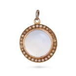 AN ANTIQUE PEARL AND ROCK CRYSTAL LOCKET PENDANT in 15ct yellow gold, comprising a hinged compart...