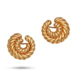 A PAIR OF GOLD EARRINGS in 14ct yellow gold, each in a scrolling fluted design, stamped 585, 2.5c...