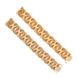 A PAIR OF RETRO FRENCH GOLD BRACELETS in 18ct yellow gold, each bracelet designed as a series of ...