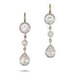A PAIR OF DIAMOND DROP EARRINGS in yellow and white gold, each set with round brilliant cut diamo...