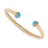 PIAGET, A TURQUOISE AND DIAMOND POSSESSION BANGLE in 18ct yellow gold, the open cuff terminating ...