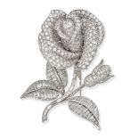 DAVID WEBB, AN EXCEPTIONAL DIAMOND ROSE BROOCH in 18ct white gold platinum, designed as a rose wi...