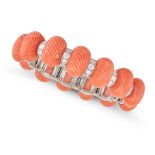 CARTIER, A RARE AND IMPORTANT VINTAGE CORAL AND DIAMOND BRACELET, 1960s in 18ct white gold and pl...