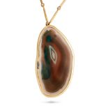 A MODERNIST AGATE SLICE NECKLACE, 1970S in 18ct yellow gold, the pendant set with a large slice o...