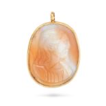 A RARE ANTIQUE DOUBLE SIDED AGATE CAMEO PENDANT in yellow gold, the double sided cameo carved to ...