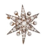 A FINE ANTIQUE VICTORIAN DIAMOND STAR BROOCH / PENDANT, 19TH CENTURY in yellow gold and silver, d...