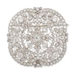 A FINE DIAMOND BROOCH in platinum, the openwork brooch in foliate design, set throughout with tra...