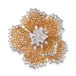 KUTCHINSKY, A MODERNIST DIAMOND FLOWER BROOCH, CIRCA 1971 in 18ct yellow and white gold, set to t...