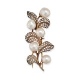 BUCCELLATI, A PEARL AND DIAMOND SPRAY BROOCH in yellow gold and silver, designed as a floral spra...