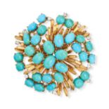 A MODERNIST TURQUOISE AND DIAMOND BROOCH, 1960S in 18ct yellow gold, the modernist brooch set wit...
