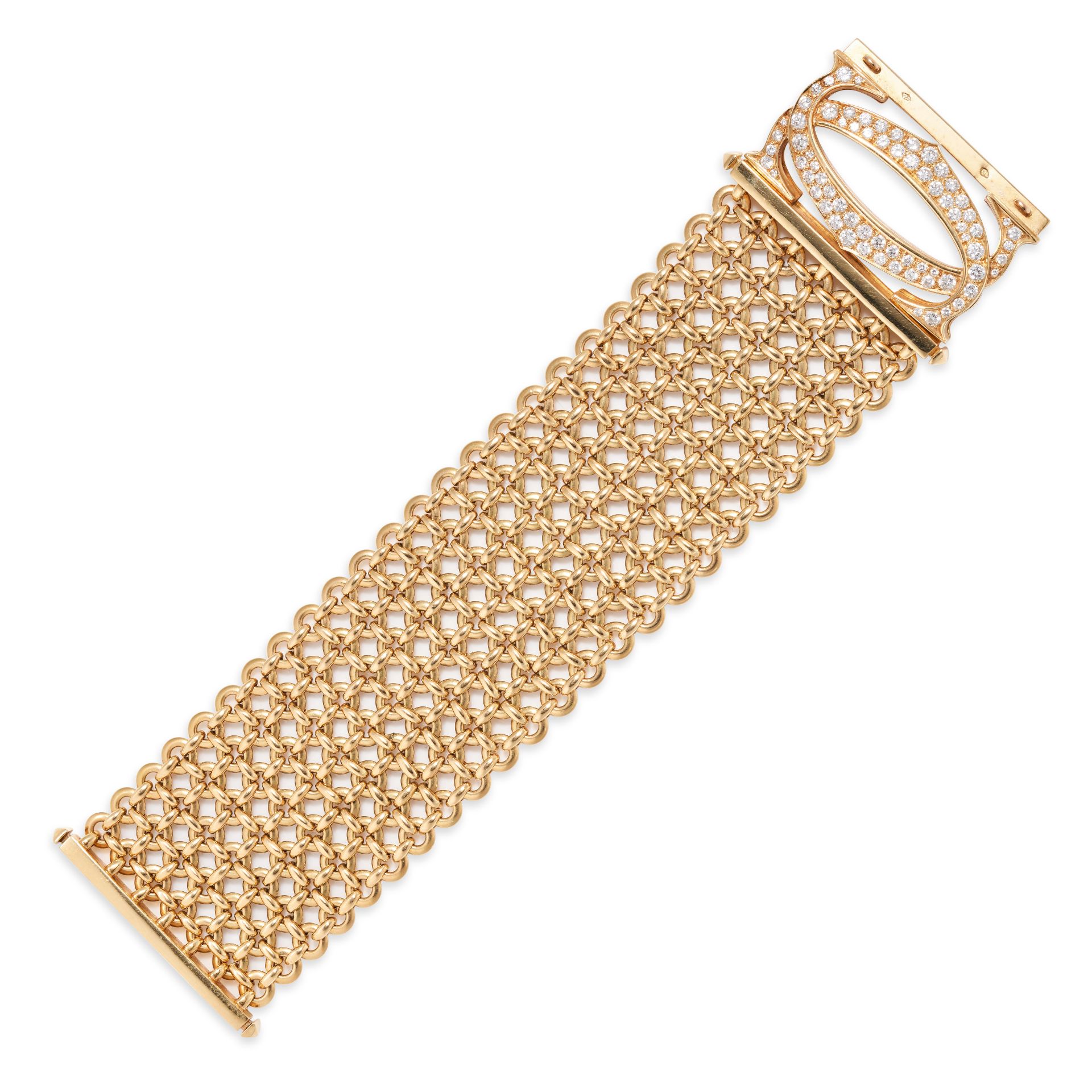 CARTIER, A DIAMOND DOUBLE C DE CARTIER BRACELET in 18ct yellow gold, comprising a woven bracelet ...